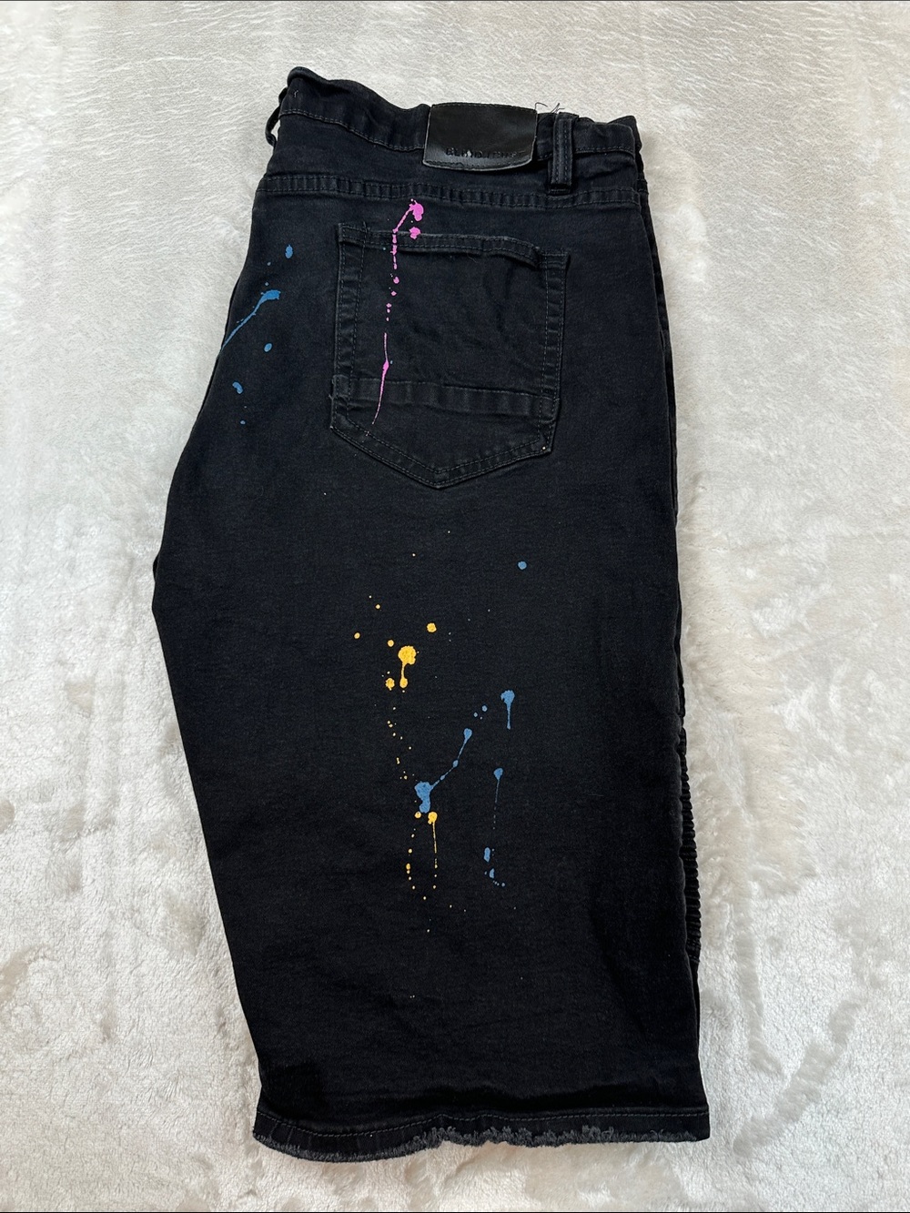 Blind Trust Size 42 Men's Black Paint-Splatter Jean Shorts